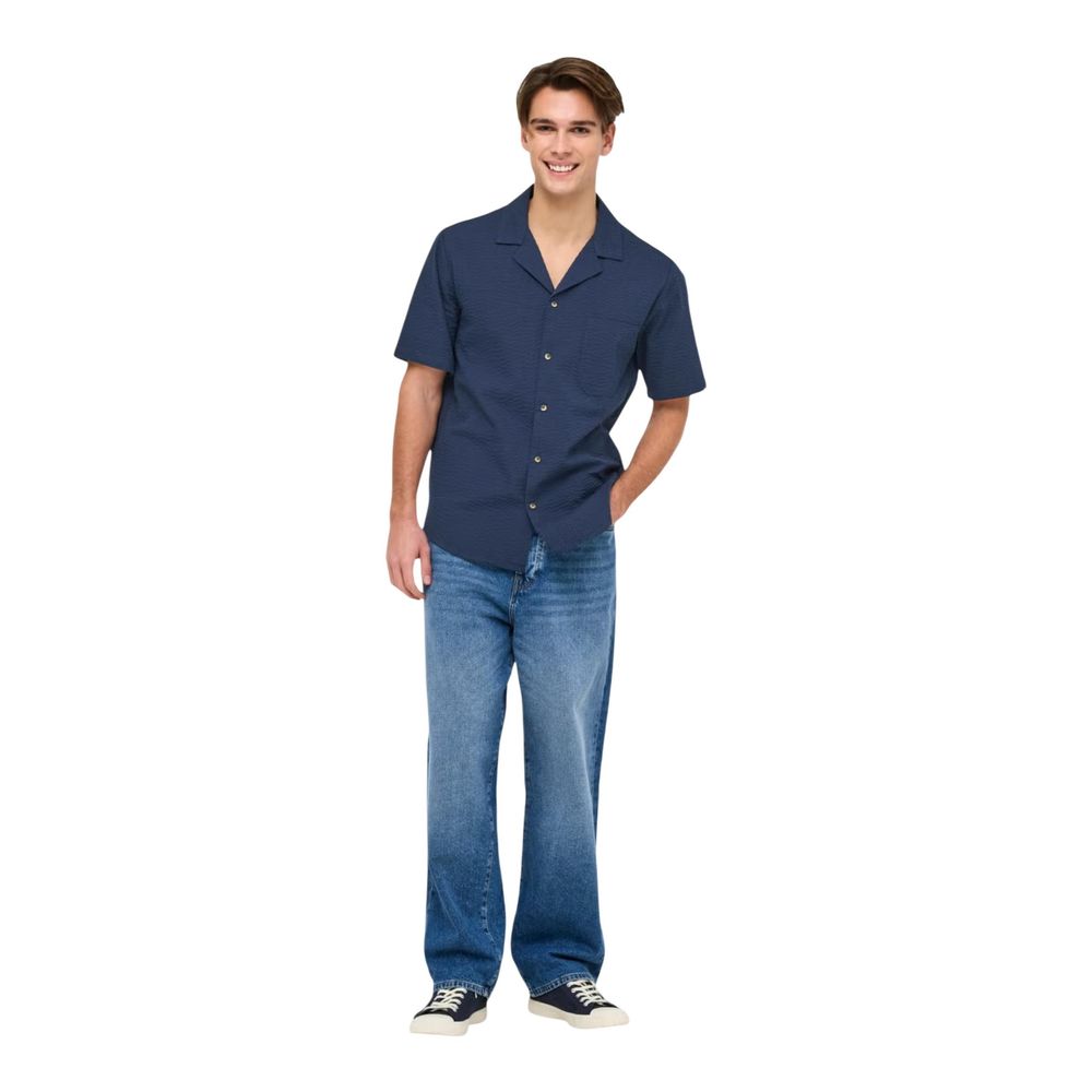 Only & Sons Heren Overhemd Korte Mouw – Blauw