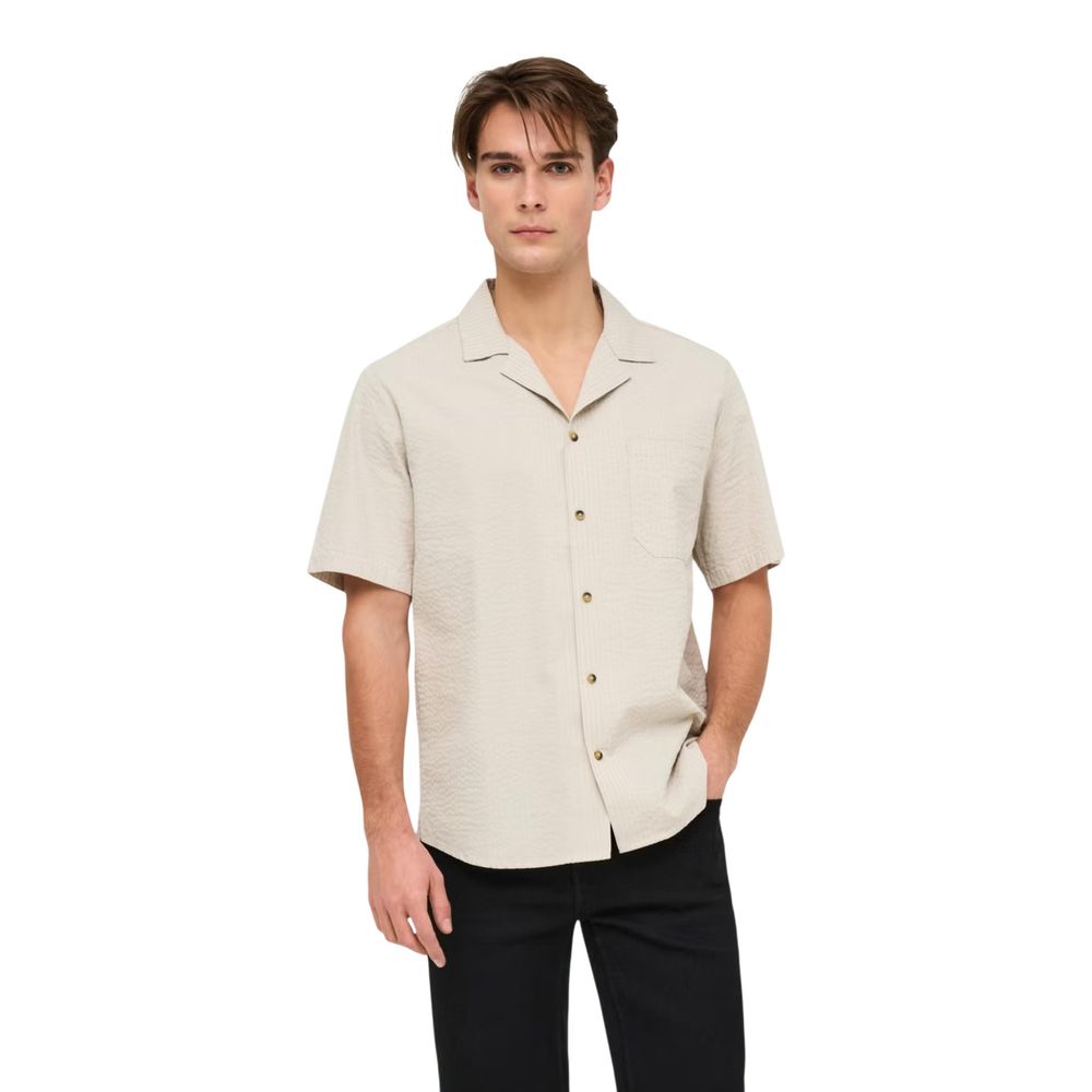 Only & Sons Heren Overhemd Korte Mouw – Beige