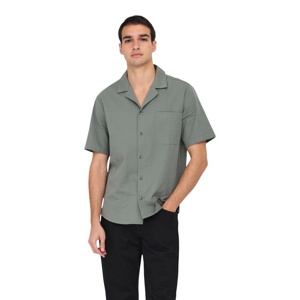 Only & Sons Heren Overhemd Korte Mouw – Groen