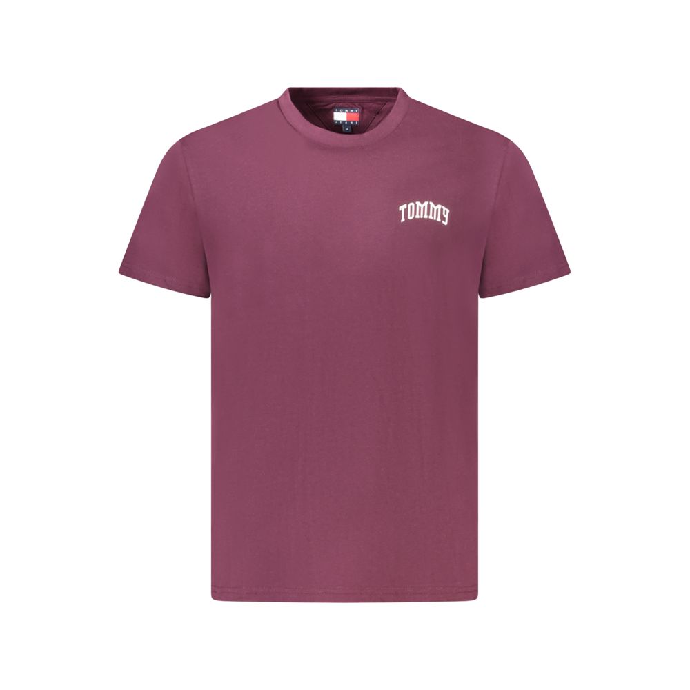 Tommy Hilfiger heren T-shirt paars met logoprint, ronde hals en korte mouwen
